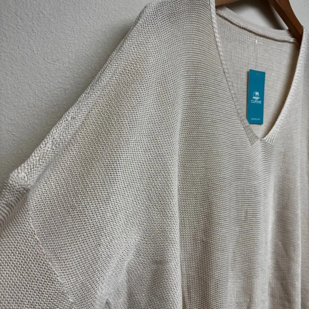 Cupshe V Neck Knit Sweater Beige Oversized Lightweight XL NWT - Picture 6 of 8